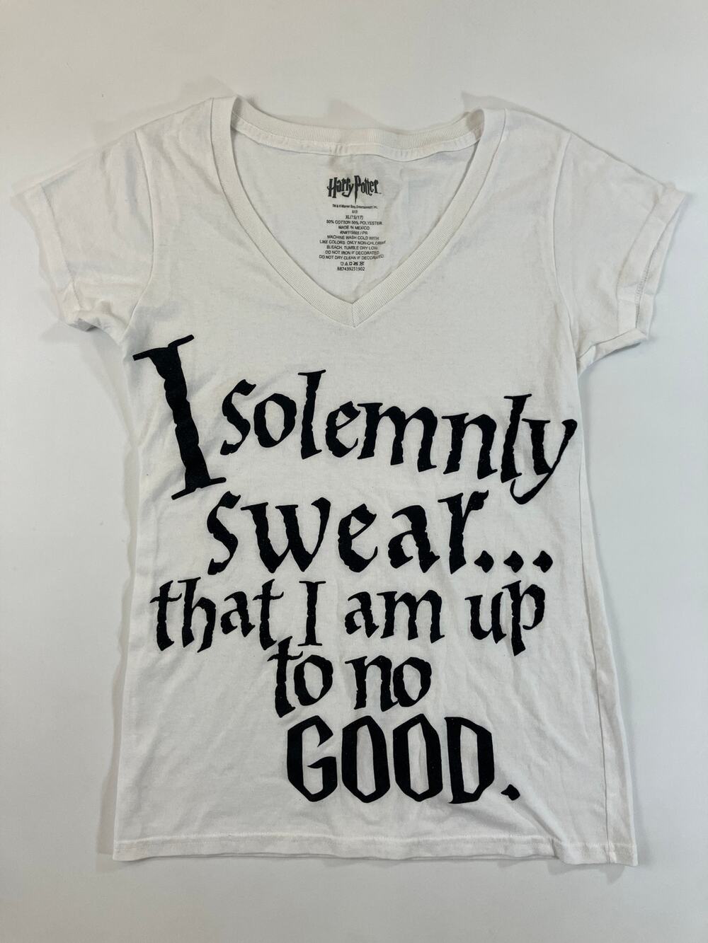 Harry Potter Women XL White V Neck Glitter Graphic Tee I Solemnly Swear Shirt